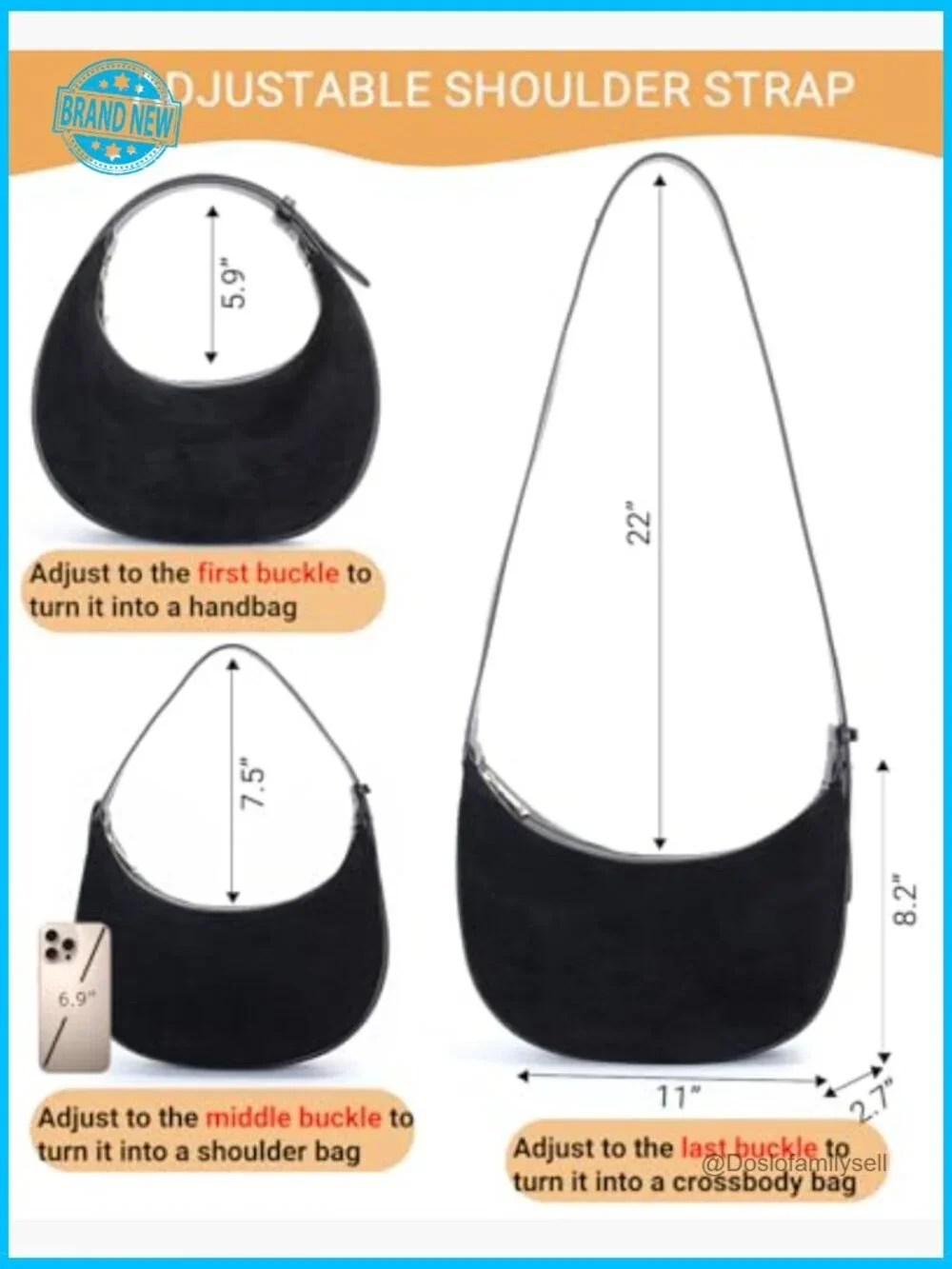 Suede Hobo Crossbody Bag Vintage Crescent Shoulder Purse with Adjustable Strap